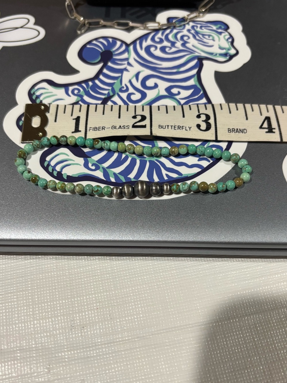 Navajo Turquoise & Sterling Silver Pearl Bracelet - Picture 2 of 3
